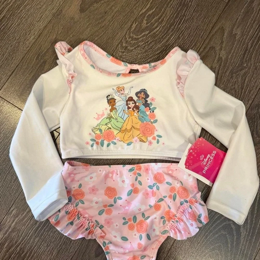 New with Tags Disney Princess 2 Piece Long Sleeve Swim Suit Set 2T